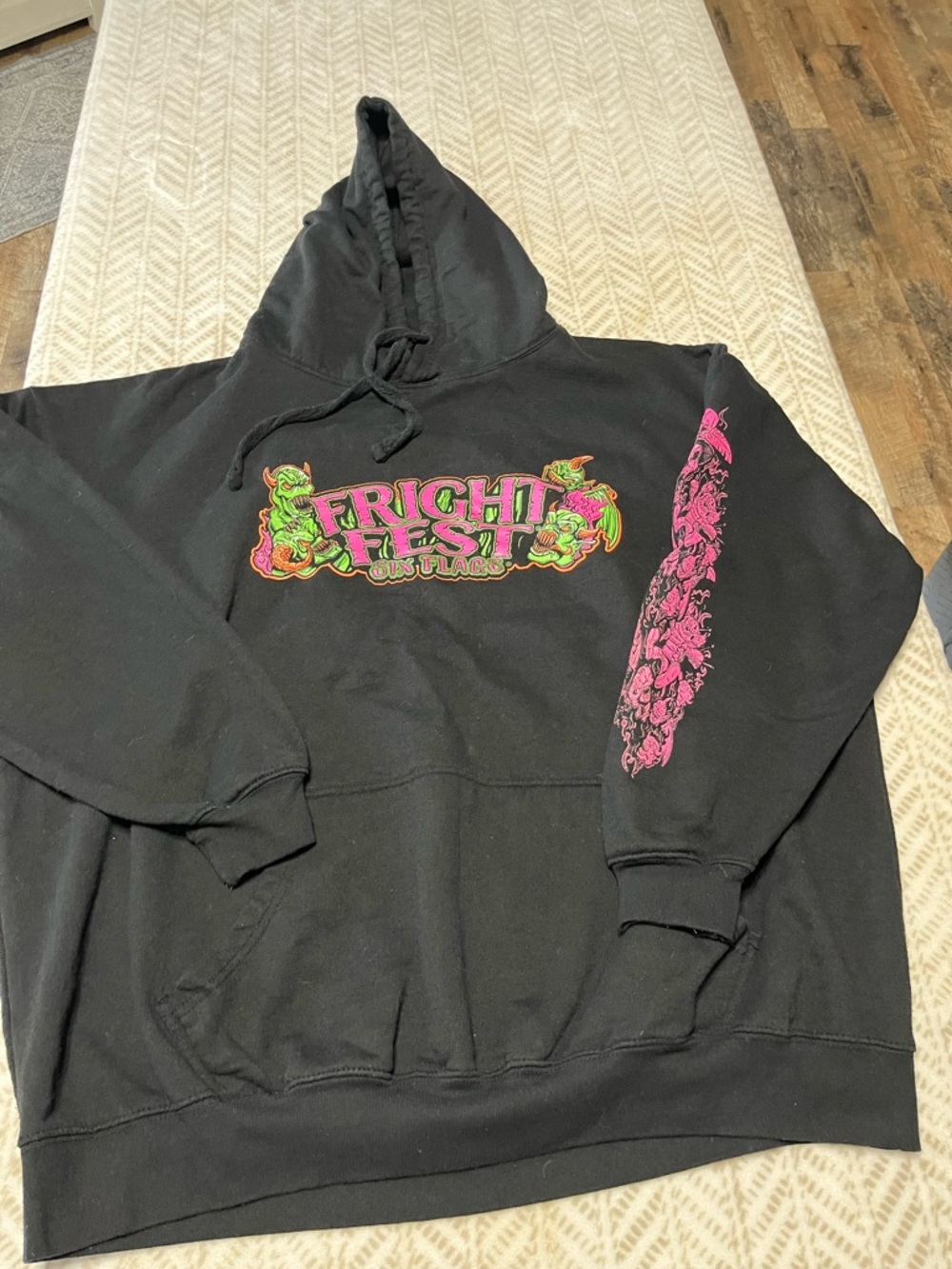 Six Flags Fright Fest Neon Graphic Black Hoodie 3XL